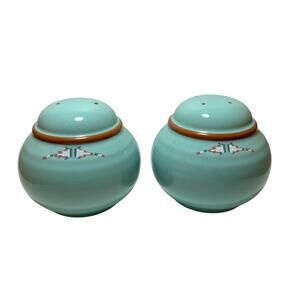 Vintage Noritake BOULDER RIDGE Salt And Pepper Shakers Turquoise Southwest Aztec